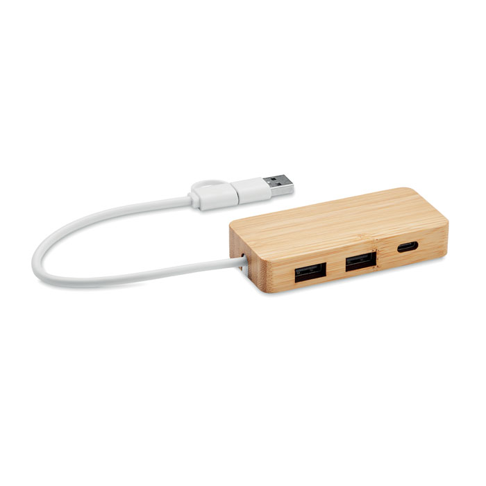 Gerald Bamboe USB hub 3 poorten bedrukken met logo