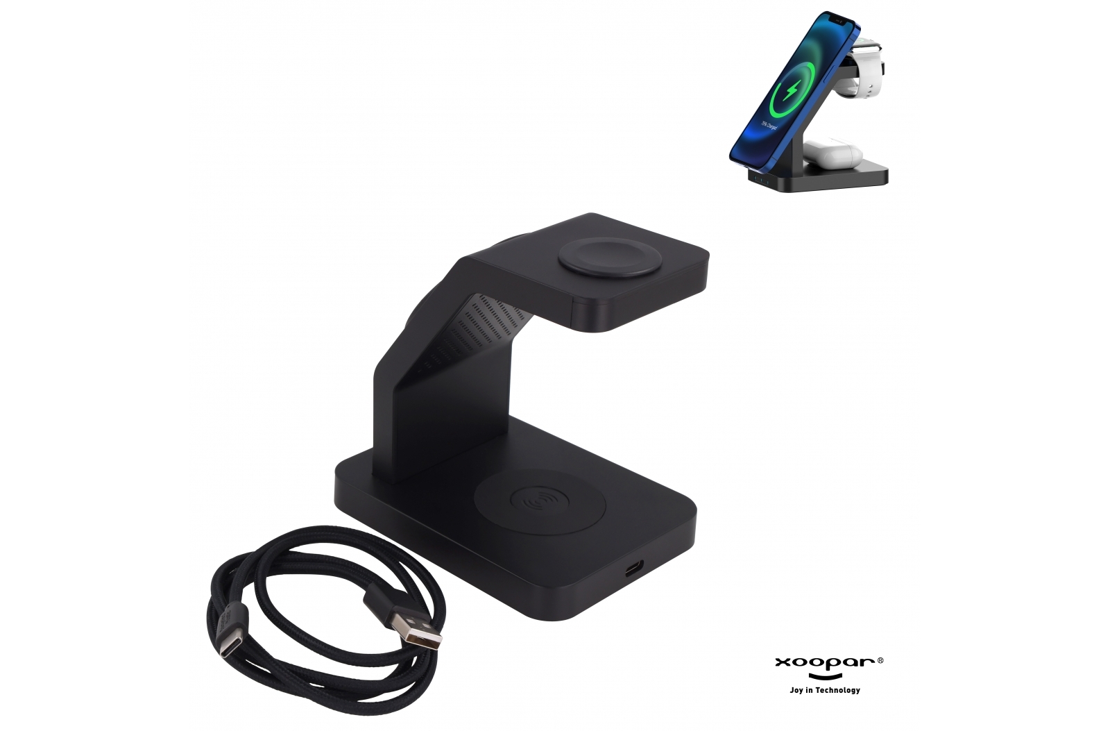 2708 | Xoopar Icon 3 in 1 Magnetic Wireless charger bedrukken met logo