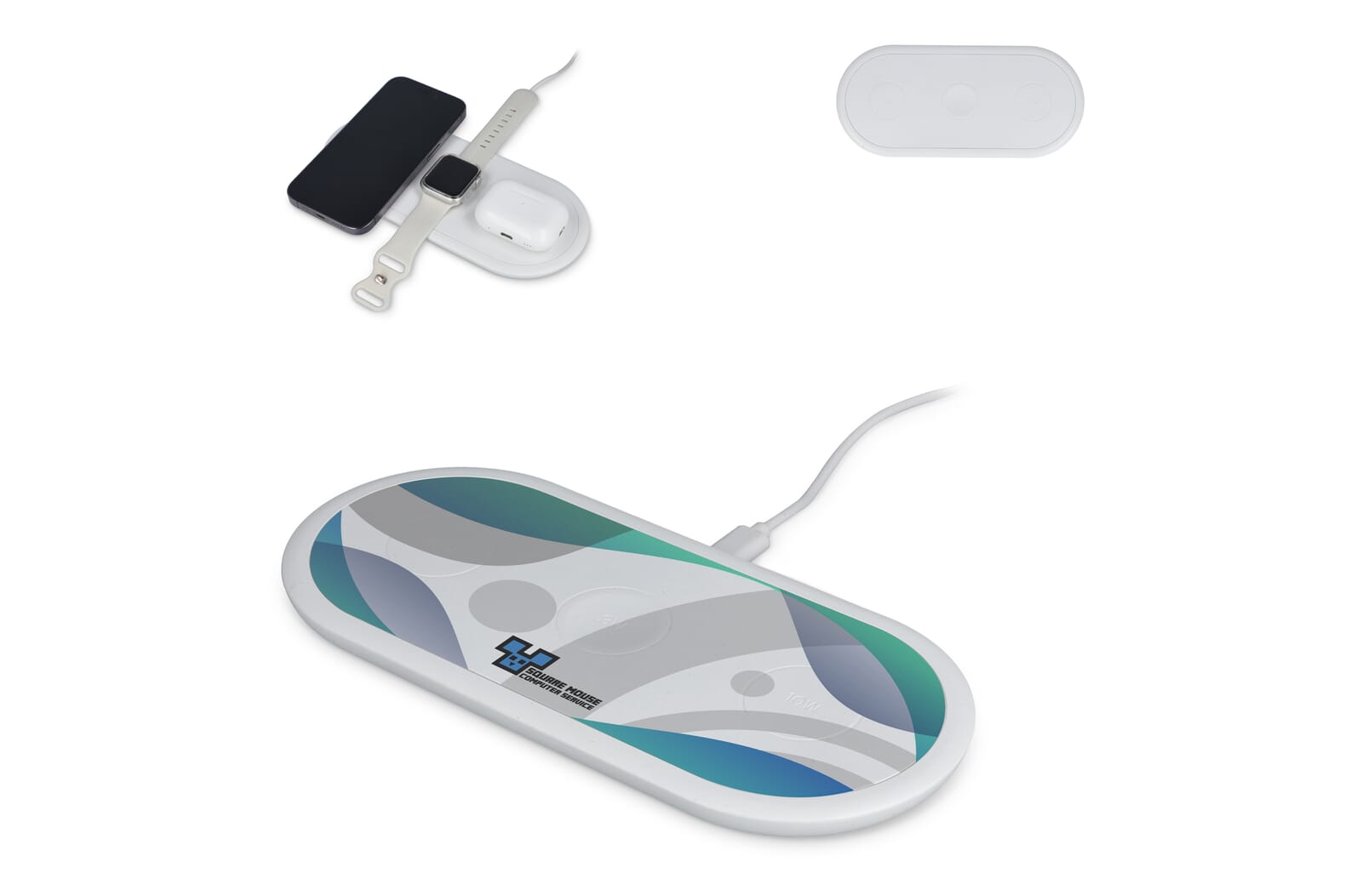 3-in-1 Draadloze Oplader 15W, Smartphone / Apple Watch / AirPod bedrukken met logo