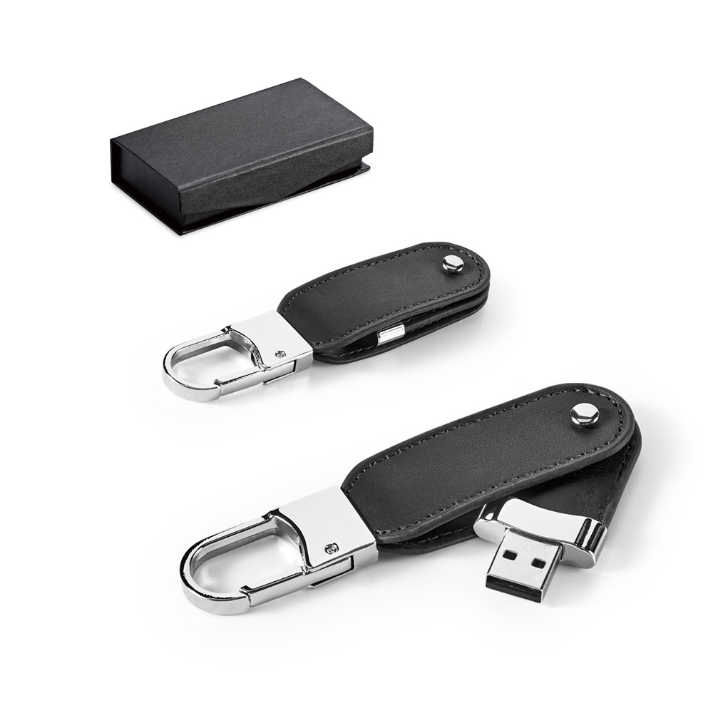 BRAGG 8GB. 8GB PU USB-geheugen met karabijnhaak clip bedrukken met logo