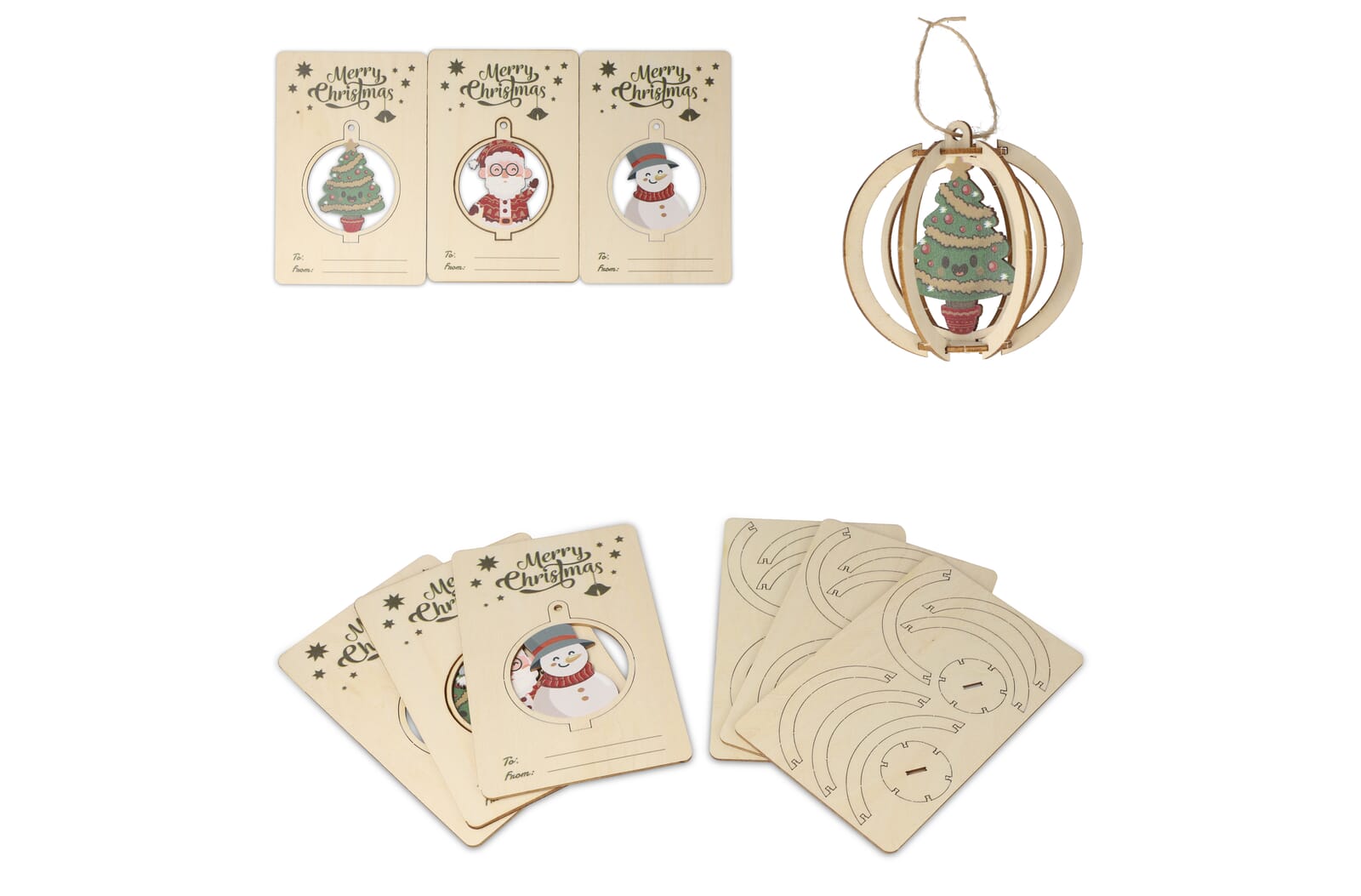 InSideOut FSC Houten kerstornament set van 3 bedrukken met logo