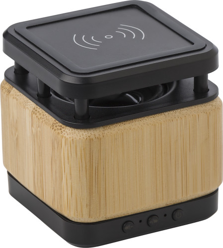 Bamboe en ABS draadloze speaker met lader Prime bedrukken met logo
