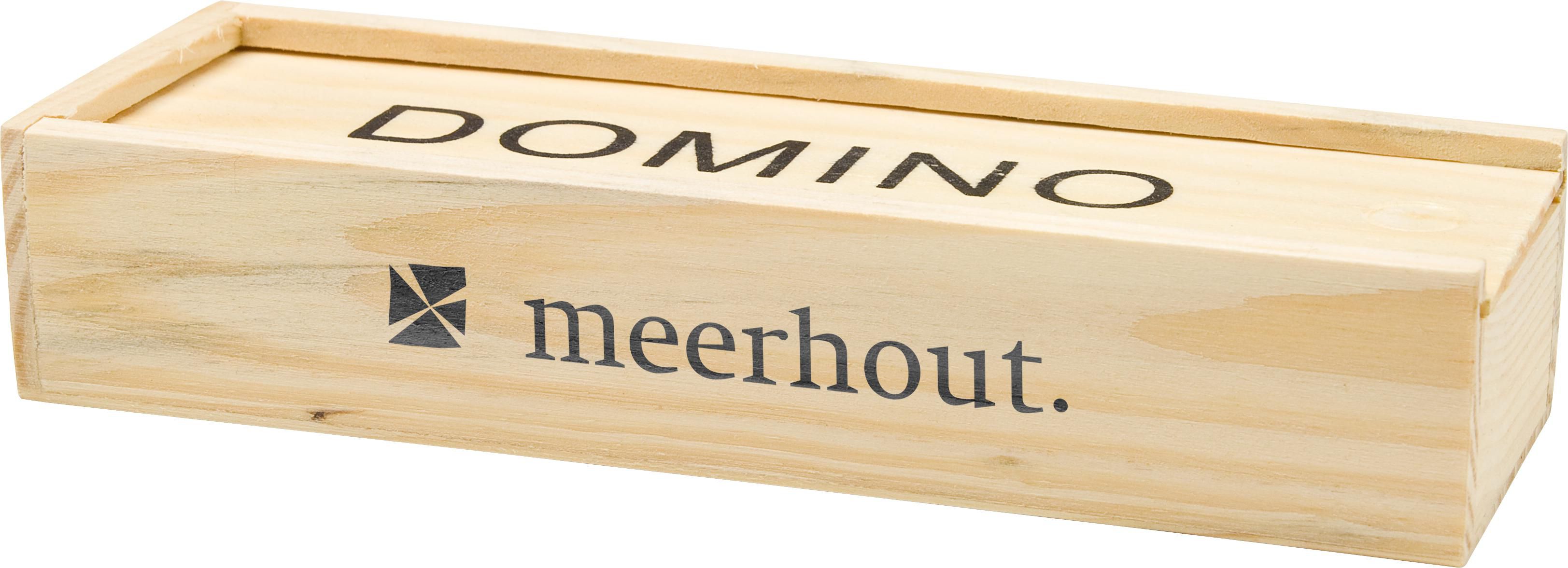 Houten doos met dominospel Enid bedrukken met logo