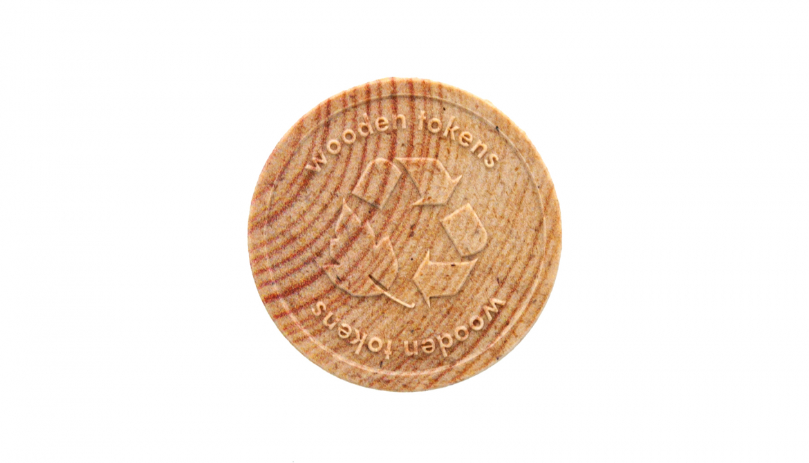 Engraved wooden coins bedrukken met logo