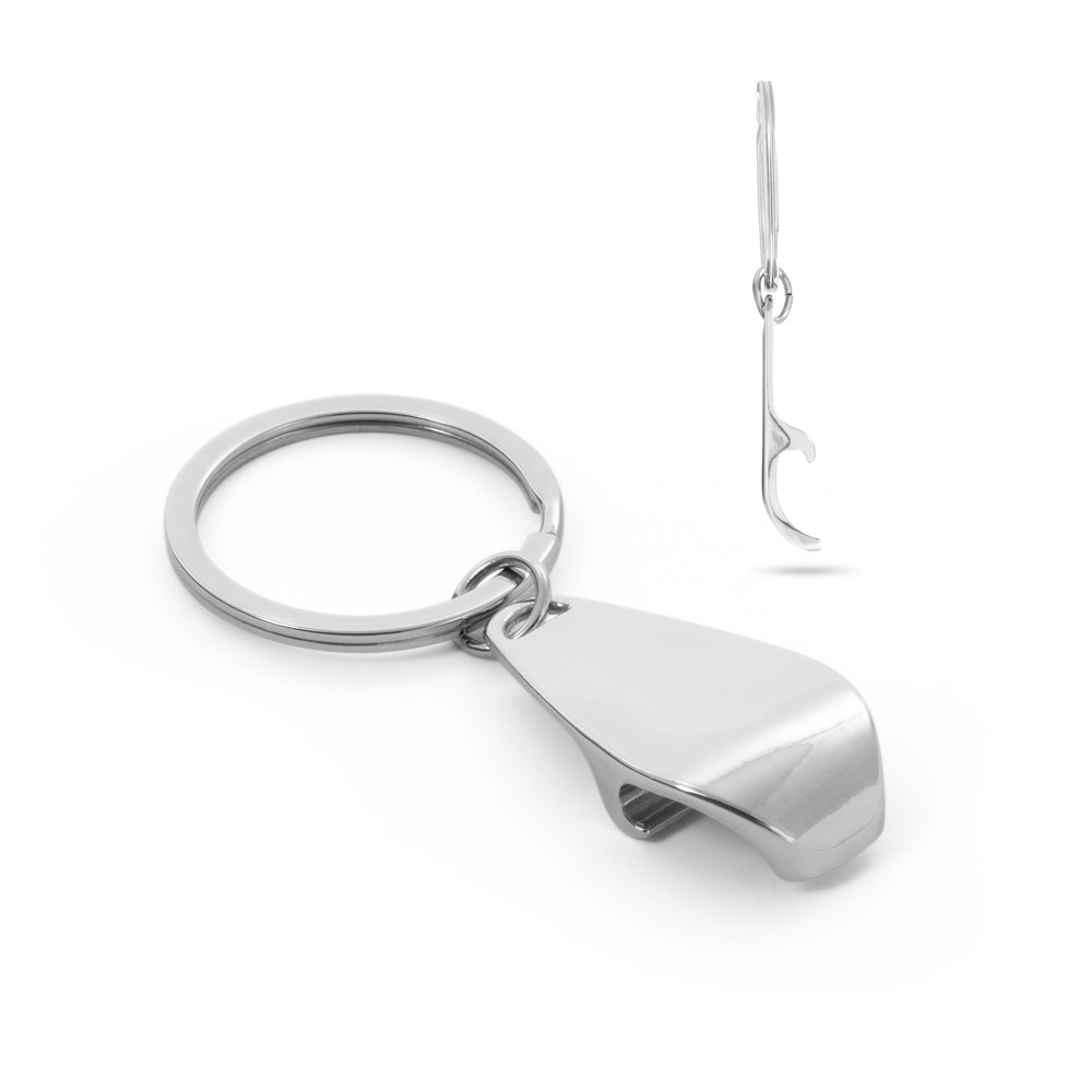 HELLI. Metalen sleutelhanger met flesopener bedrukken met logo
