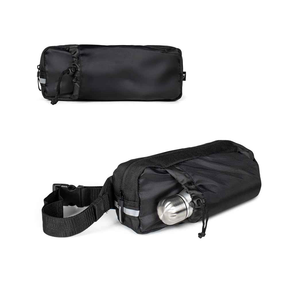 DELFOS POUCH SHINY. 300D gerecycled polyester (glanzende afwerking) en 600D gerecycled polyester heuptas met reflecterende elementen bedrukken met logo