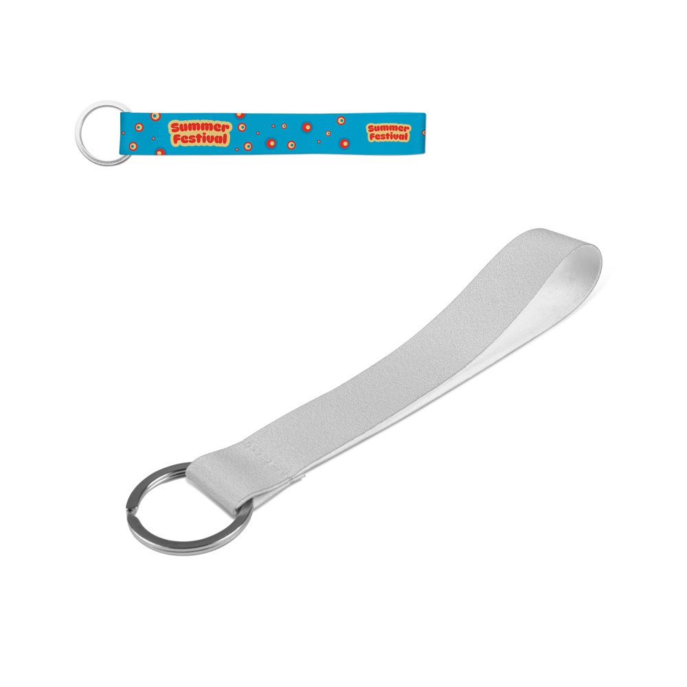SLOUGH. Korte lanyard voor sublimatieprinten in gerecycled polyester (100% rPET) met ring bedrukken met logo