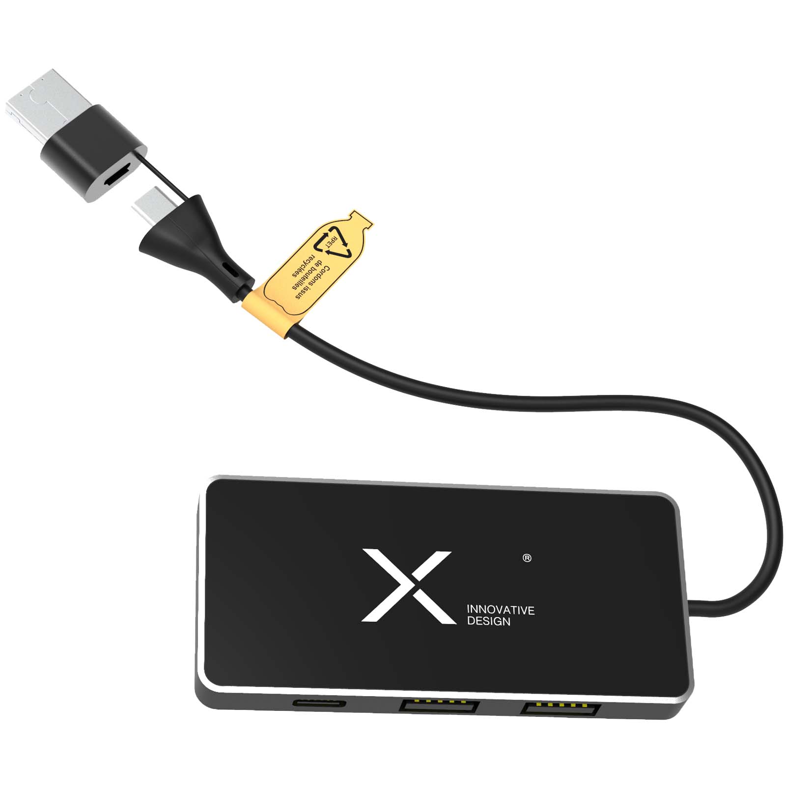 SCX.design H20 8-in-1 USB-hub met dubbele ingang en 6 poorten bedrukken met logo