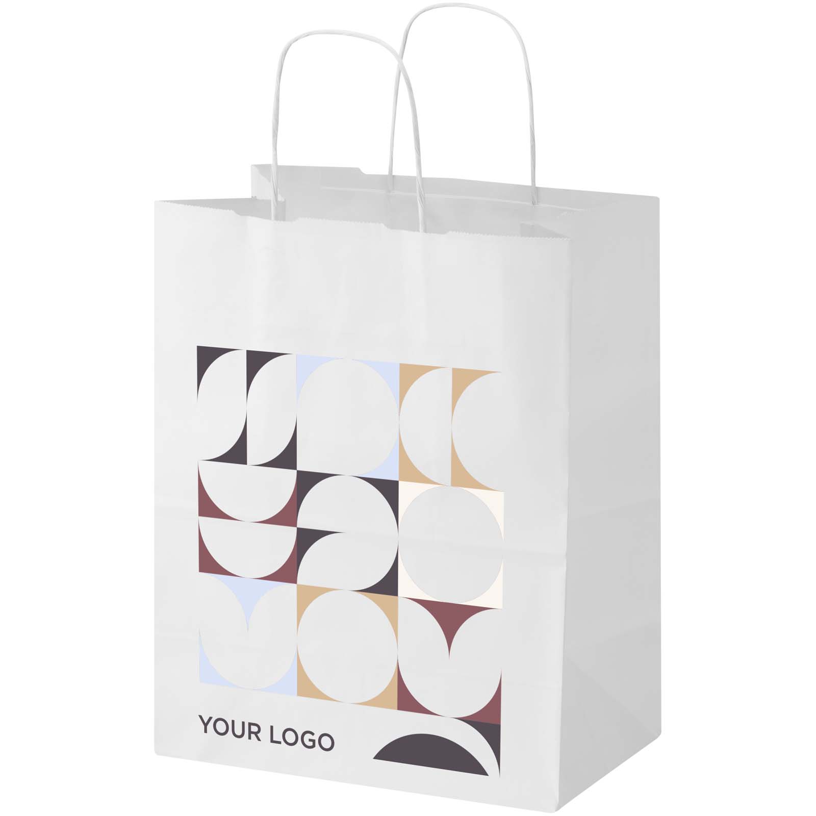 Kraft papieren tas 80–90 g/m² met gedraaide handvatten – 25 x 15 x 32 cm bedrukken met logo