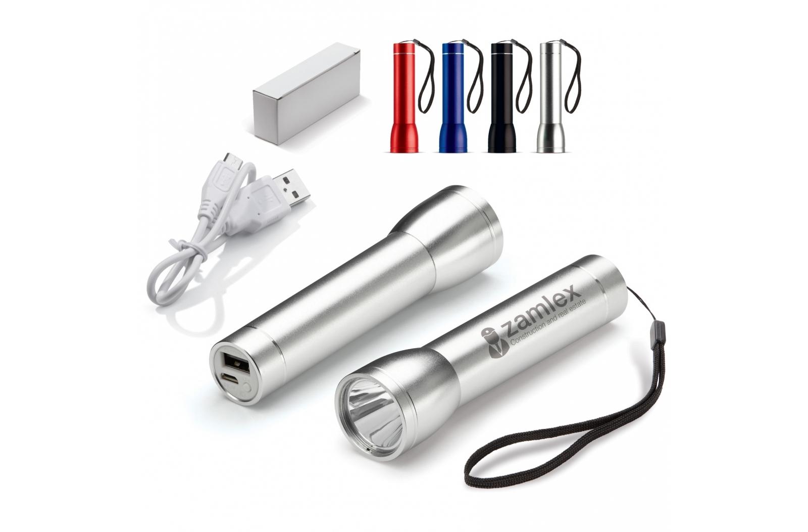 PowerFlash 2.200 mAh powerbank met zaklamp bedrukken met logo