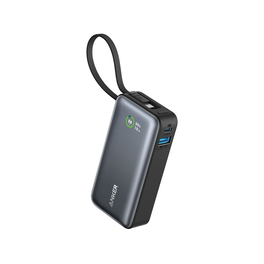 Anker Nano Powerbank 30 W, met ingebouwde USB-C-kabel, zwart bedrukken met logo