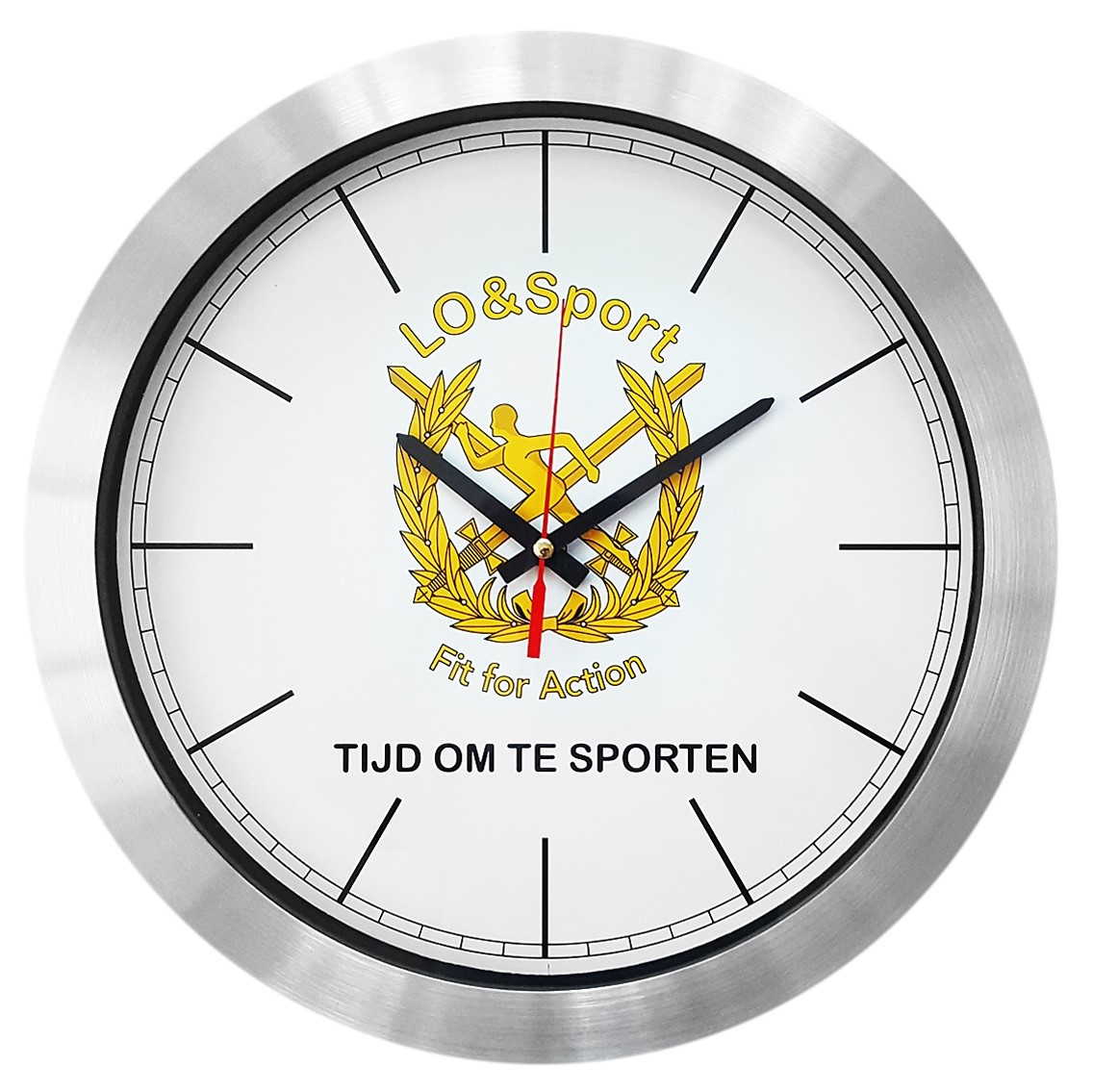 Aluminium wandklok met eigen design (39,5 cm) bedrukken met logo