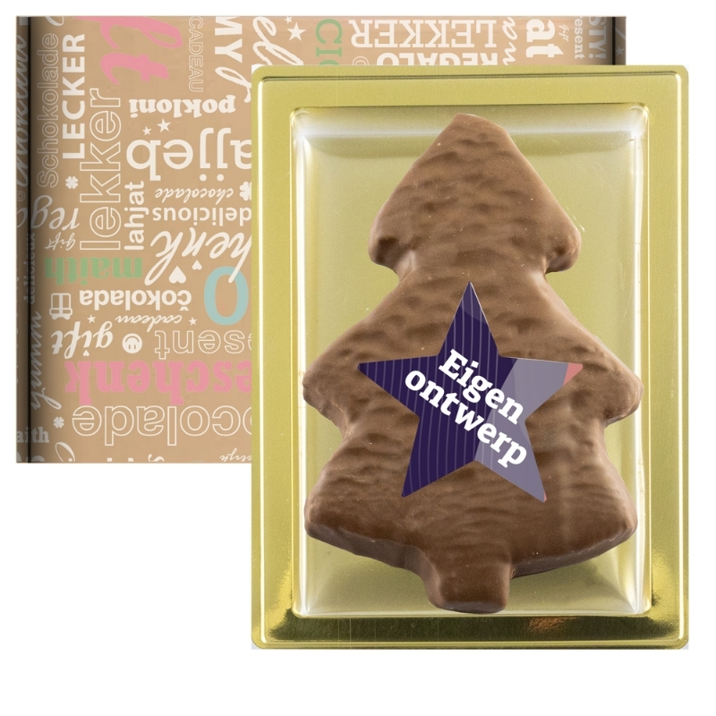 Spekkerstboom melk met logo brievenbus cadeau(90 gram)
 bedrukken met logo