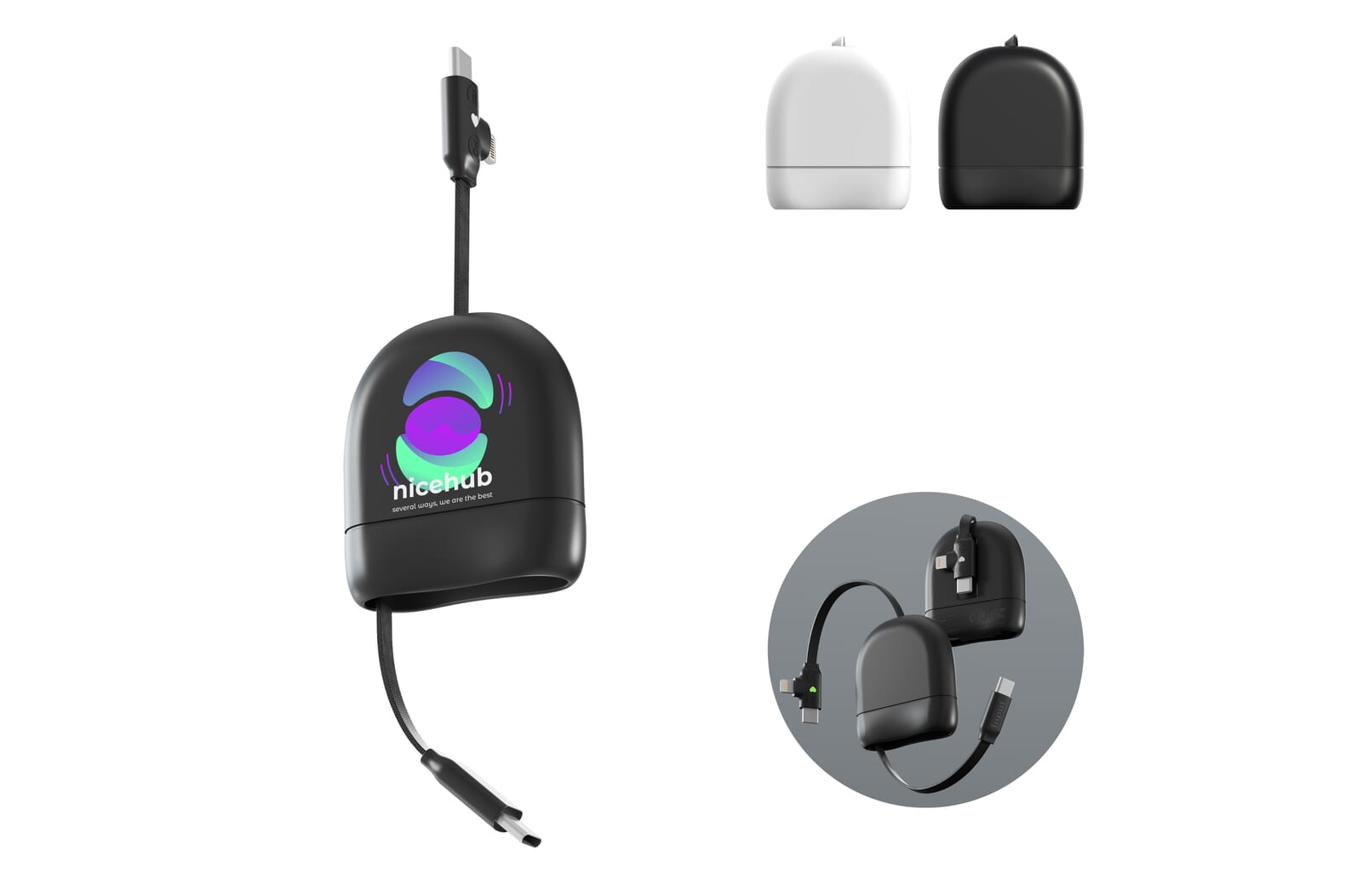 Xoopar ICE-R Uittrekbare USB-C en Lightning Kabel 60W 1 Meter bedrukken met logo