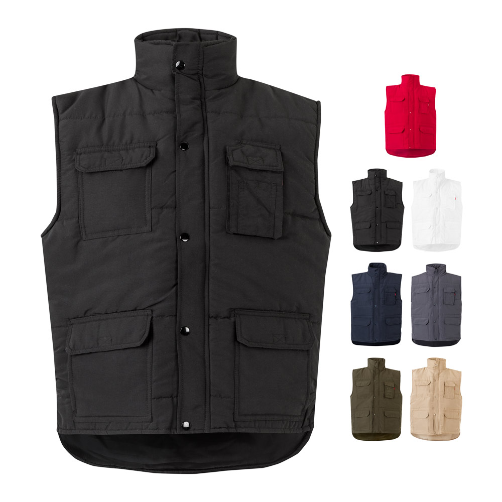 VL MEFITIS. Gewatteerd vest met meerdere zakken (220g/m²) van polyester (100%) bedrukken met logo