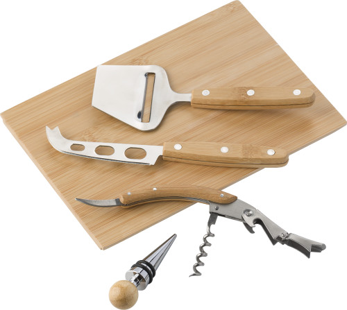 Bamboe kaas- en wijnset Dizom bedrukken met logo