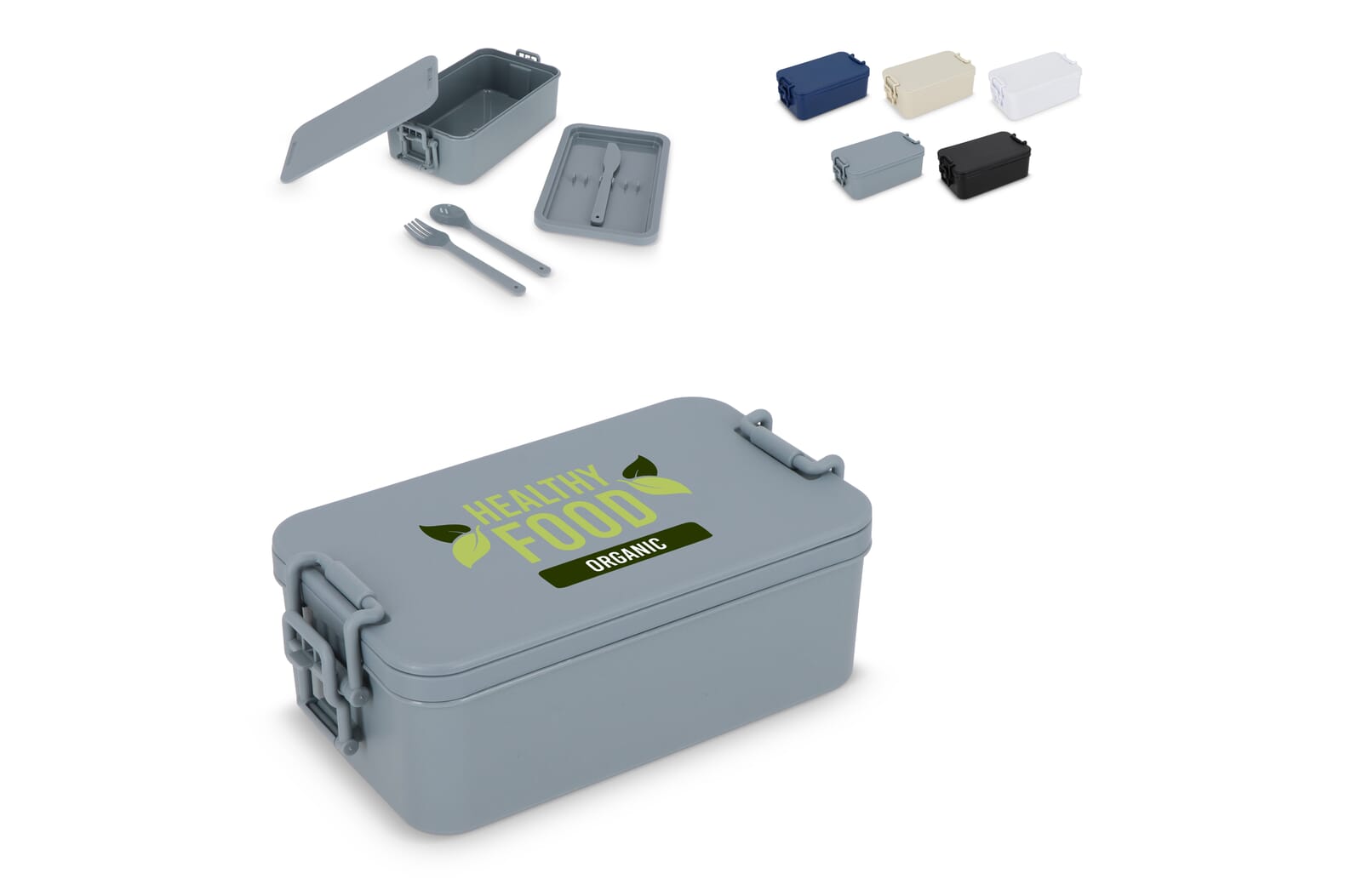 Dubbellaagse Lunchbox met Bestek bedrukken met logo