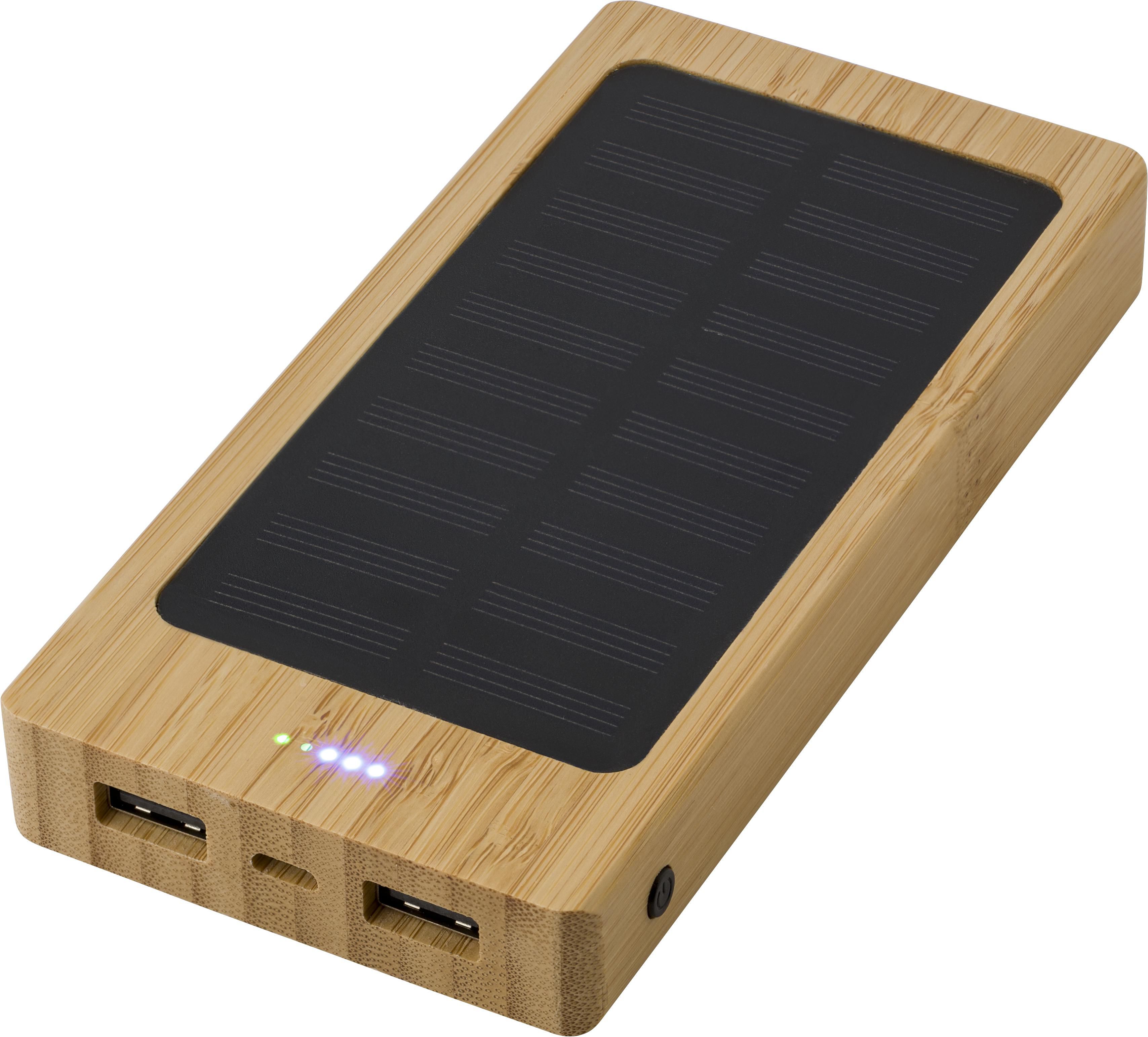 Bamboe powerbank zonne-energie Joan bedrukken met logo