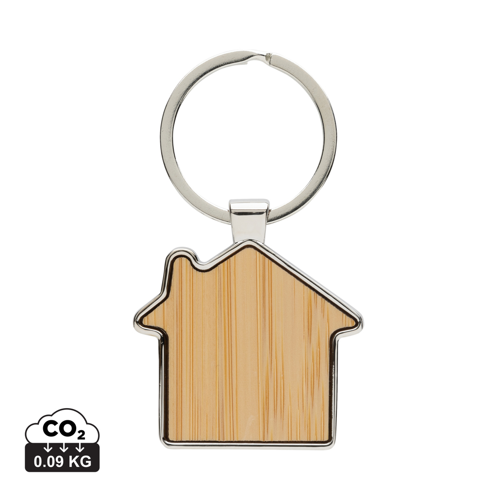 RCS huissleutelhanger van gerecycled zinc alloy met bamboe bedrukken met logo