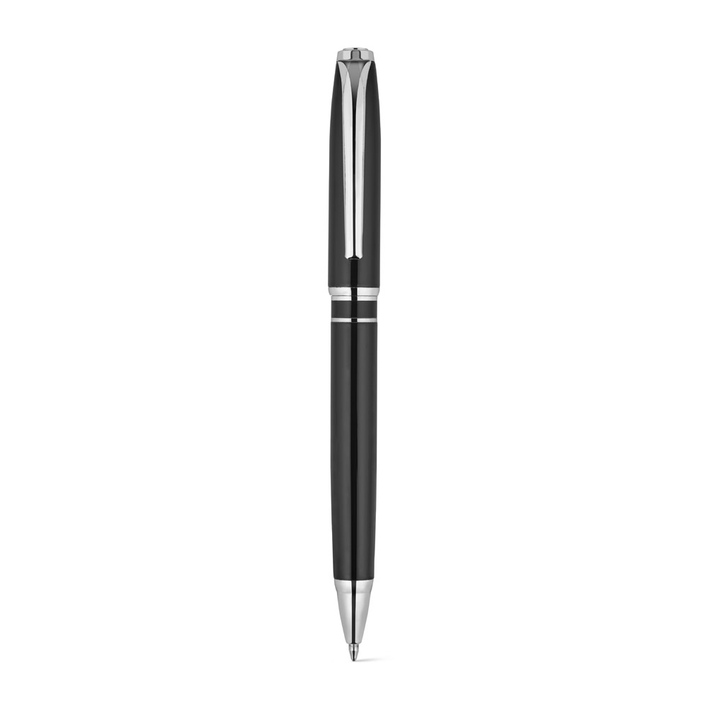SARAMAGO. Premium set bestaande uit 1 balpen en 1 rollerpen van koper en roestvrij staal, met blauwe inkt bedrukken met logo