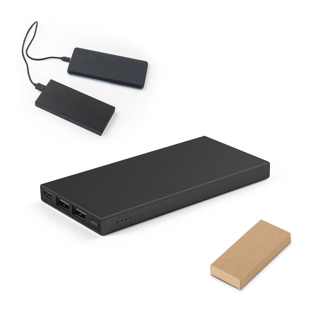 DOROTHY 5. Powerbank 5'000 mAh van gerecycled aluminium (100% rAL) bedrukken met logo