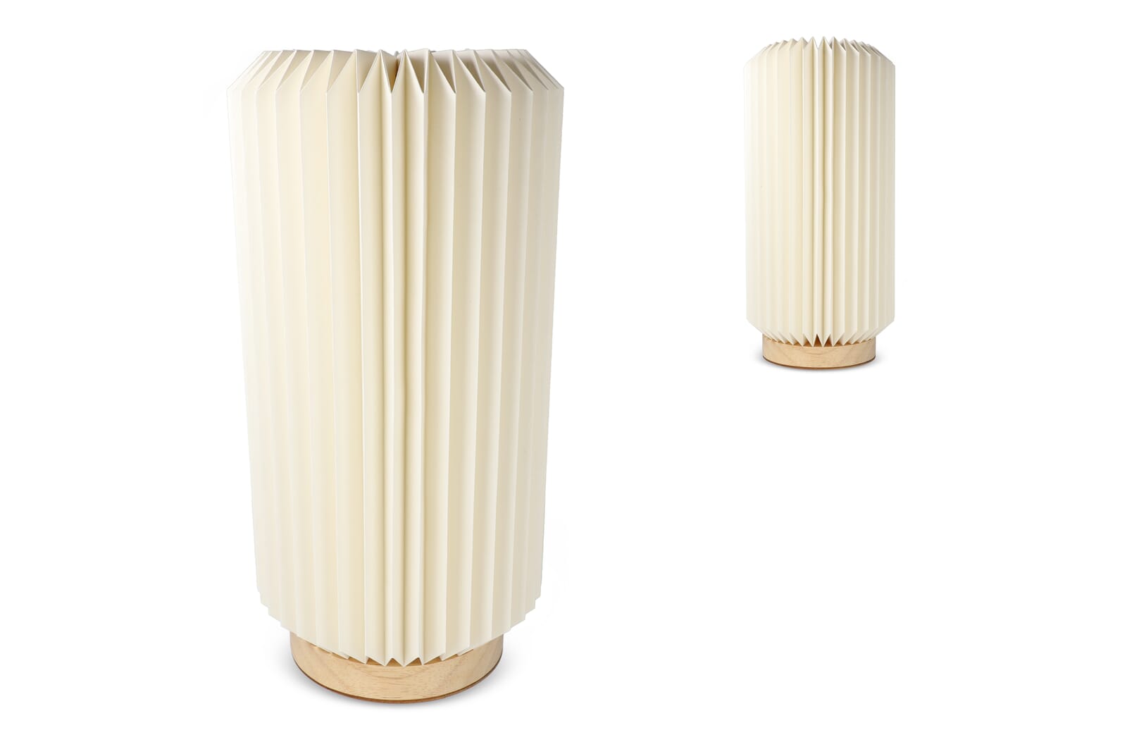 Coollux vouwbare paper LED lamp Aurora Tall op houten voet, 32cm bedrukken met logo