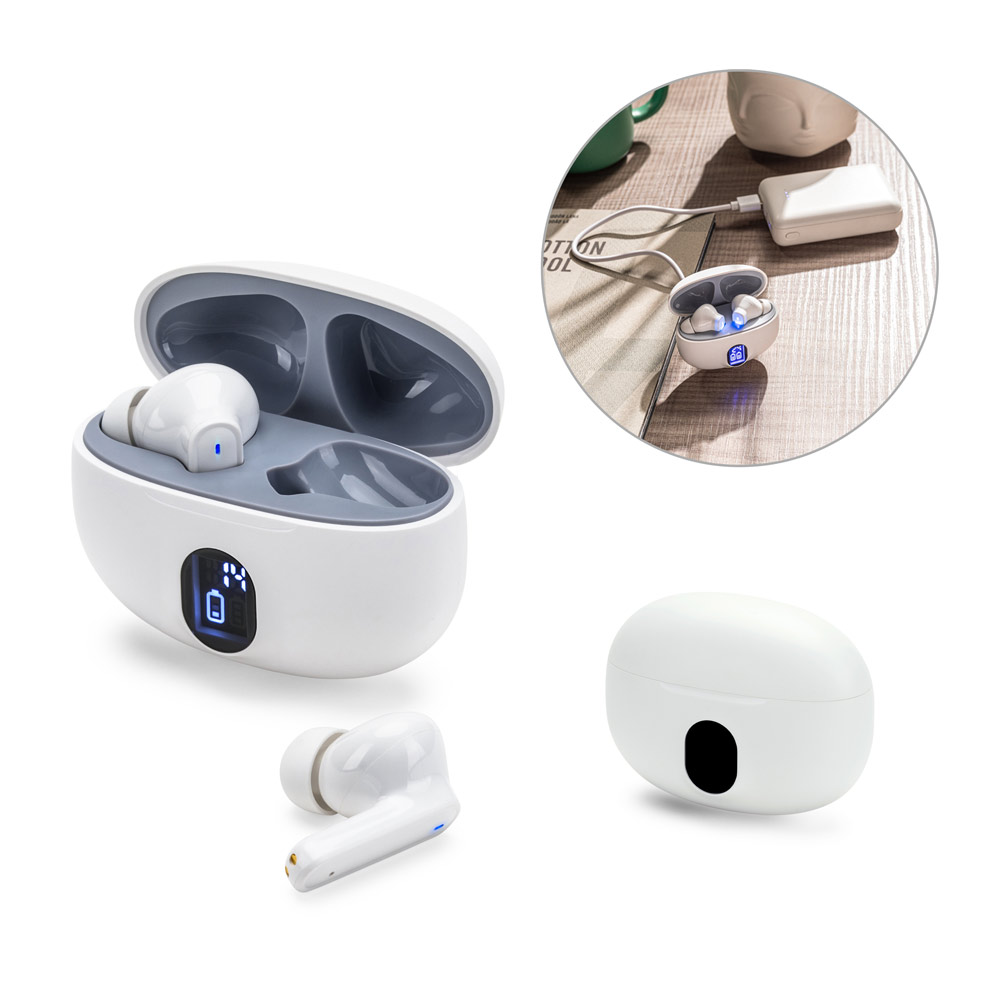 CAETANO. Draadloze oordopjes met 4 uur batterijduur op 100% rABS bedrukken met logo