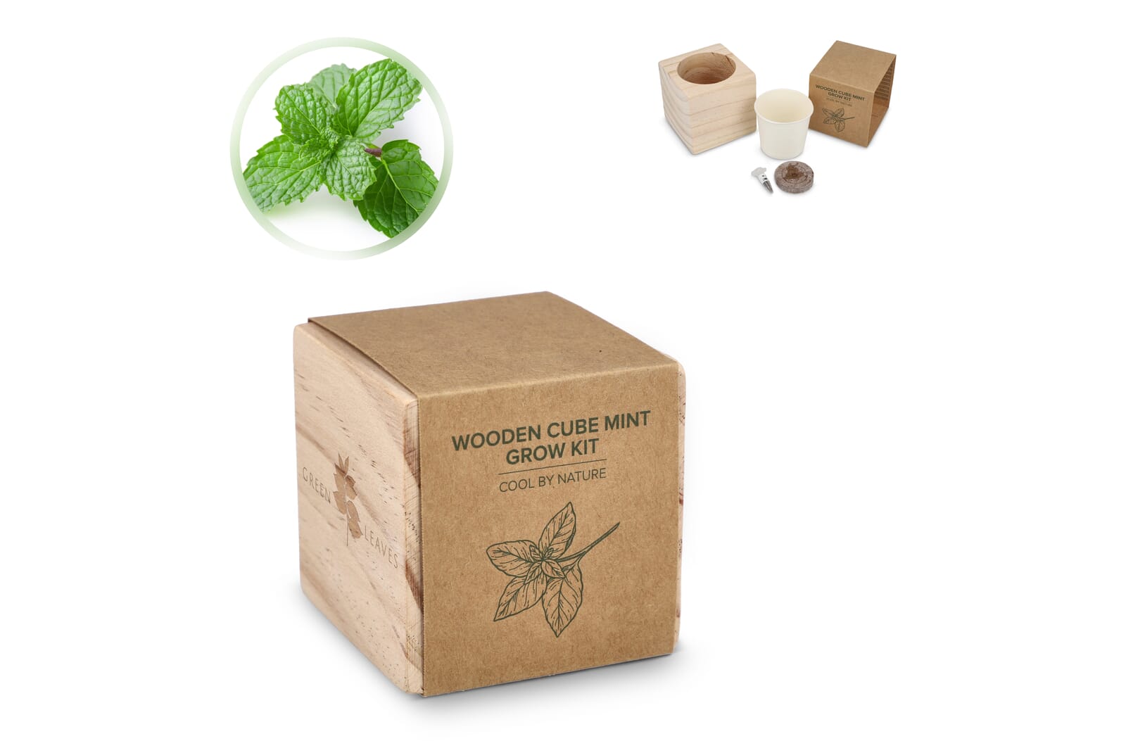 FSC Houten Plantenbak Set – Mint bedrukken met logo