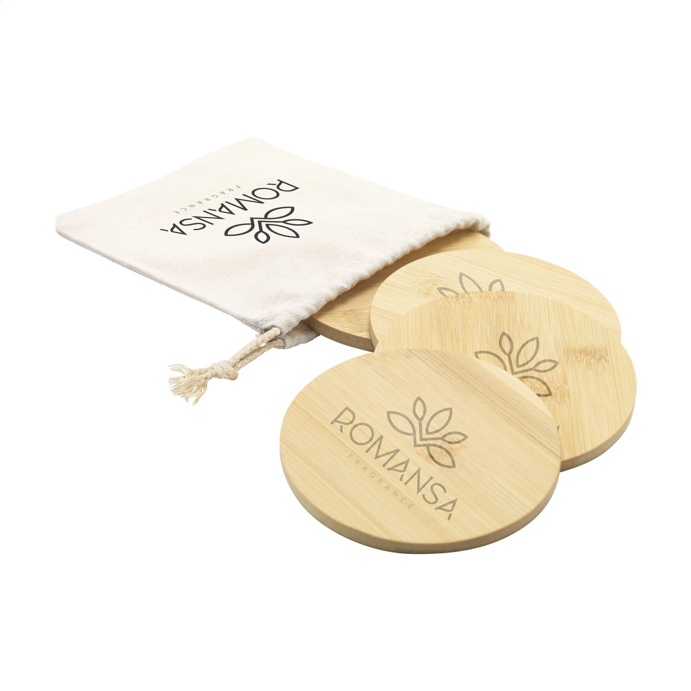 Bamboo Coaster Set onderzetters bedrukken met logo