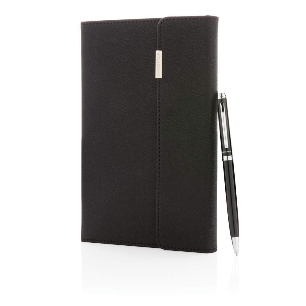 Swiss Peak deluxe A5 notitieboek en pen set bedrukken met logo