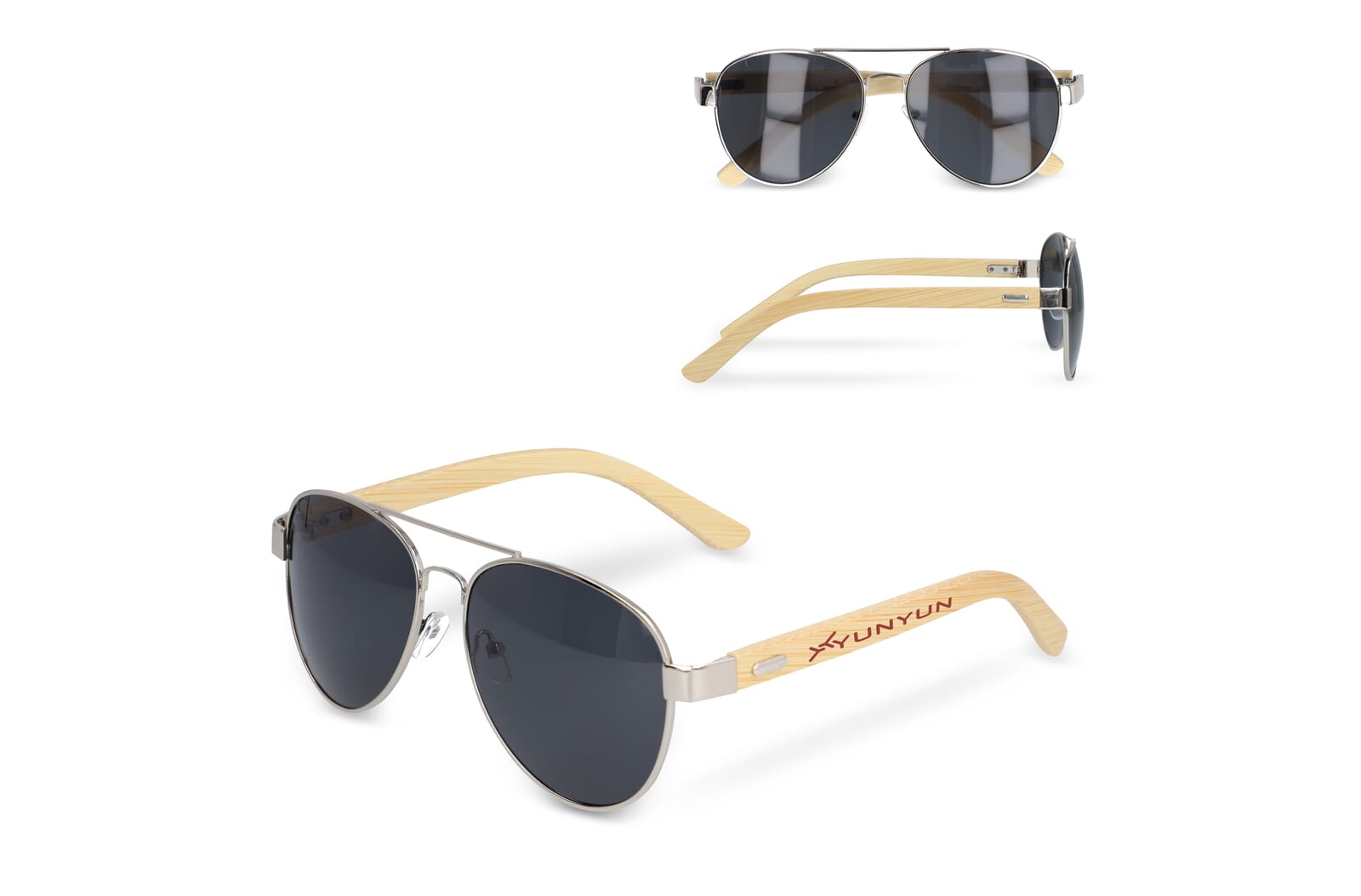 Aviator zonnebril met bamboe poten bedrukken met logo