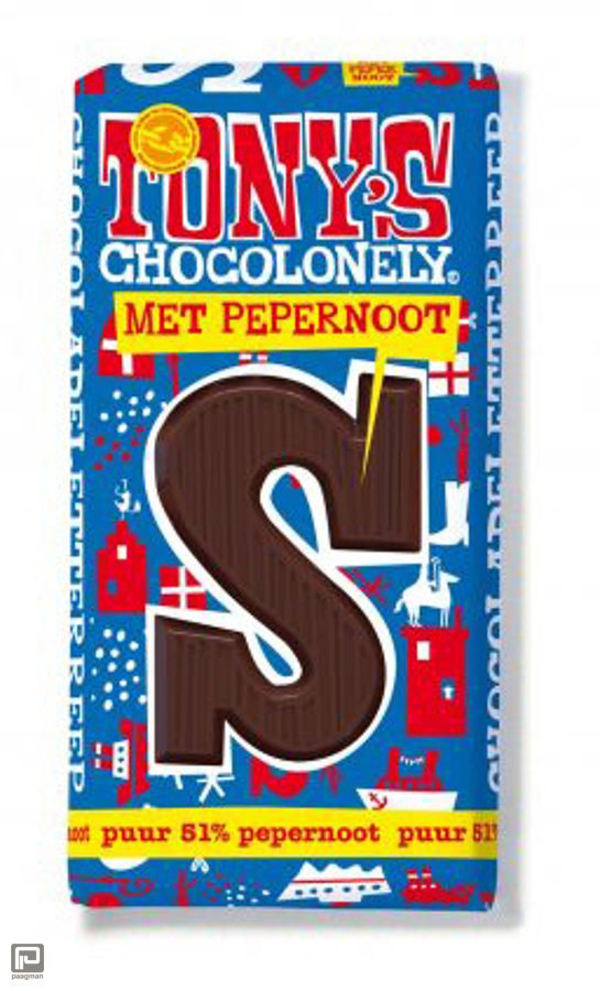 Tony's Chocolonely Puur Pepernoot chocoladeletter (180 gram) bedrukken met logo