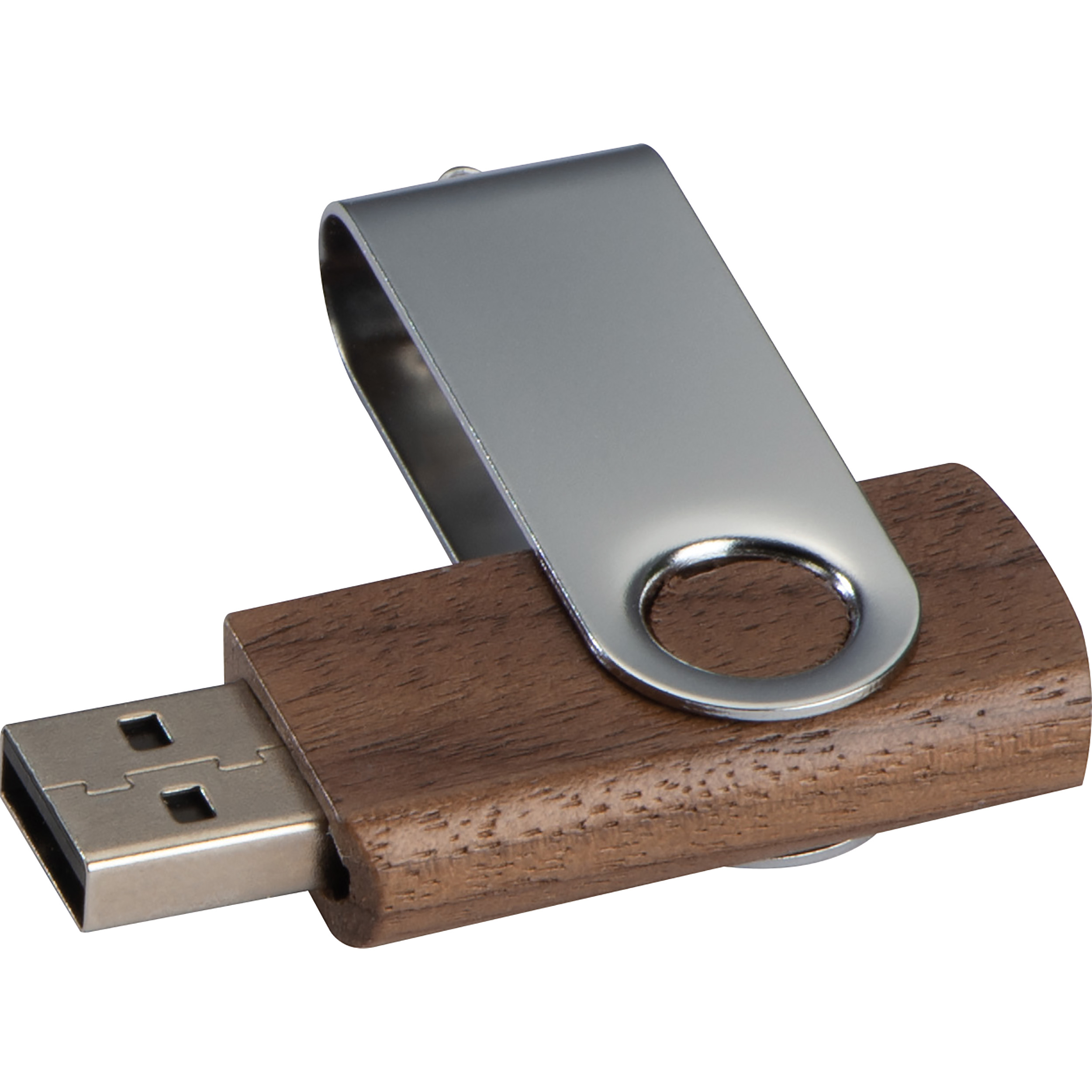 USB-stick twist van hout, donker bedrukken met logo