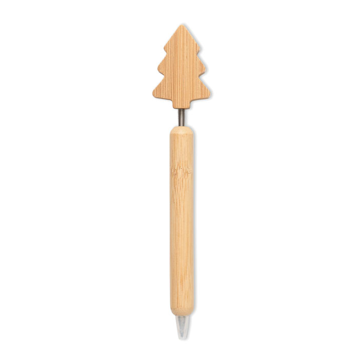 Bamboe balpen kerstboom detail bedrukken met logo
