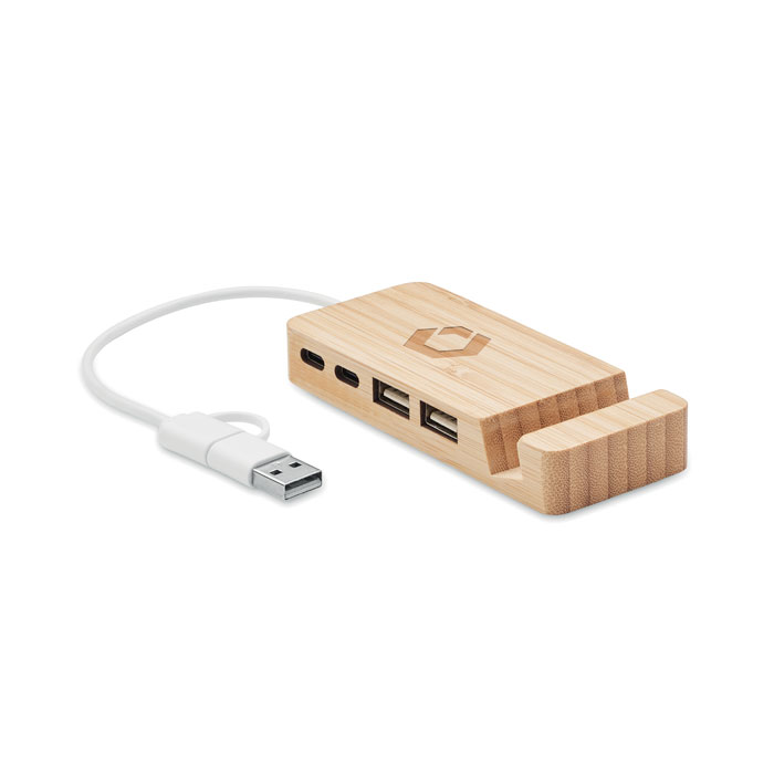Donni Bamboe USB hub 4 poorten bedrukken met logo