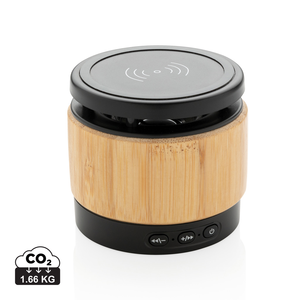 GastonBamboo speaker met draadloze oplader bedrukken met logo