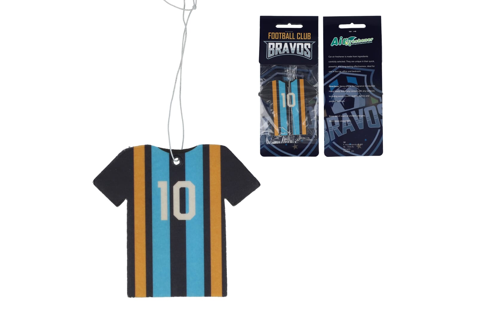 Auto luchtverfrisser T-shirt met frisse oceaangeur bedrukken met logo