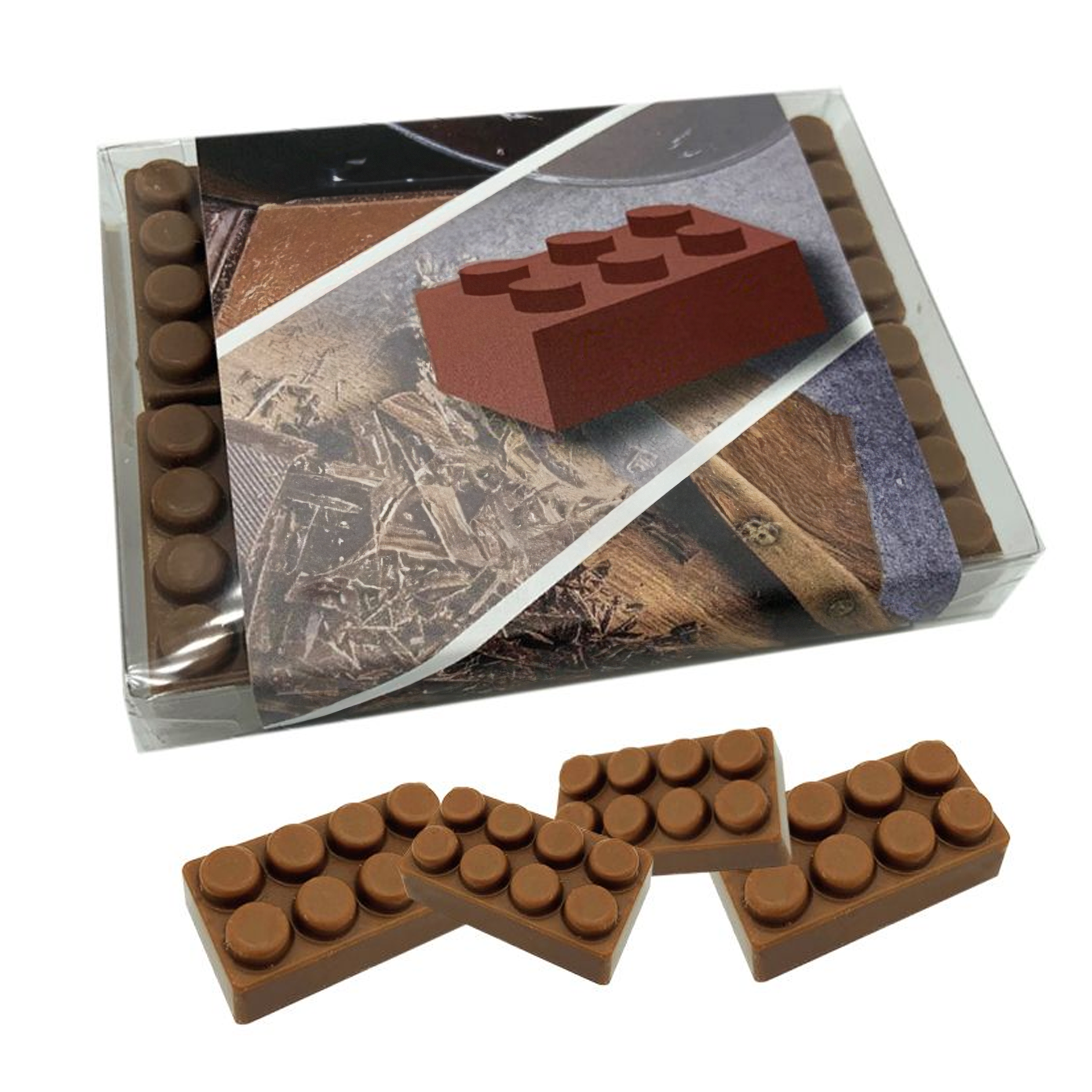 Doosje met 10 chocolade bouwblokjes bedrukken met logo