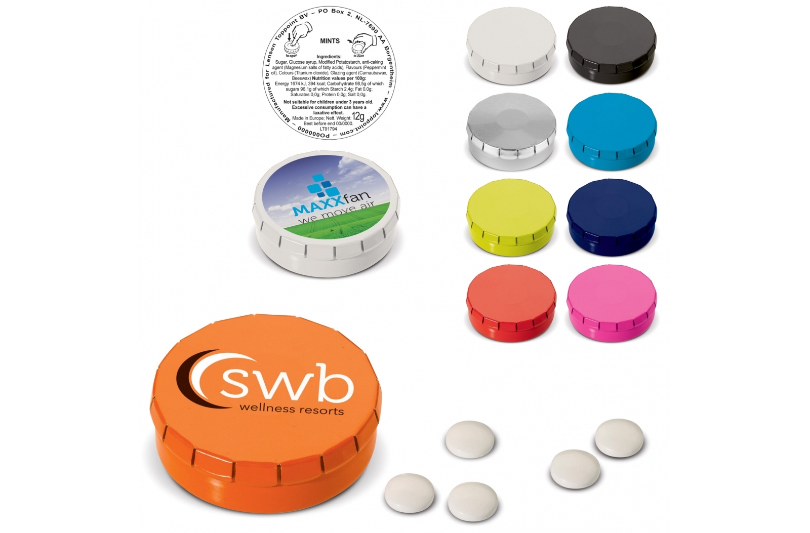 Minty Pepermuntblik rond bedrukken met logo