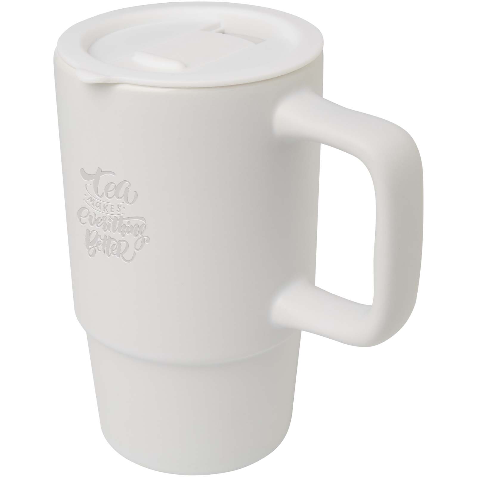 Carter 450 ml mok van keramiek met plastic deksel bedrukken met logo