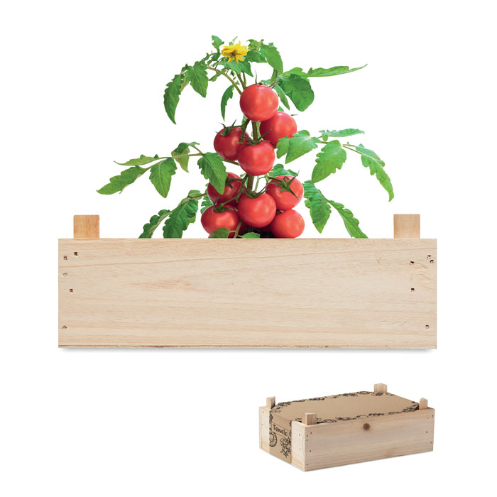 Swoosh Tomatenkweekset  houten kratje bedrukken met logo