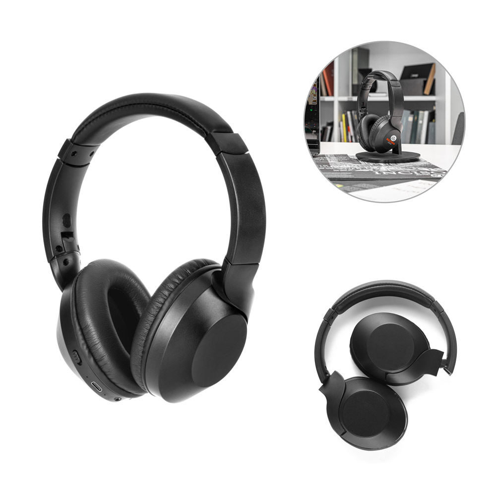 HENDRIX. Opvouwbare draadloze hoofdtelefoon met 20 uur batterijduur in 100% rABS bedrukken met logo