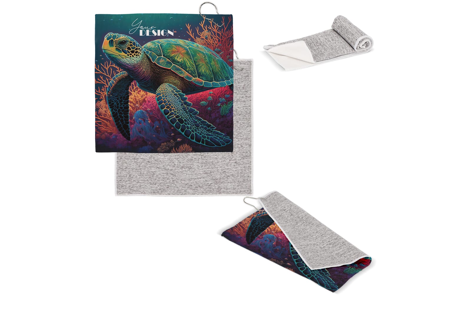 Sneldrogende golfhanddoek met haak R-PET 30 x 30 cm sublimatie bedrukken met logo