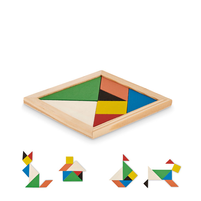 Tangram in hout bedrukken met logo