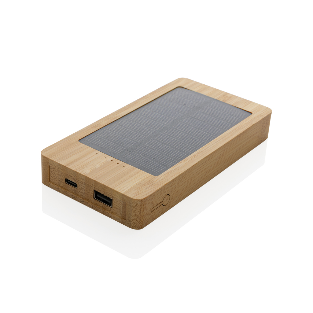 Polsa 10.000 mAh bamboe solar powerbank bedrukken met logo
