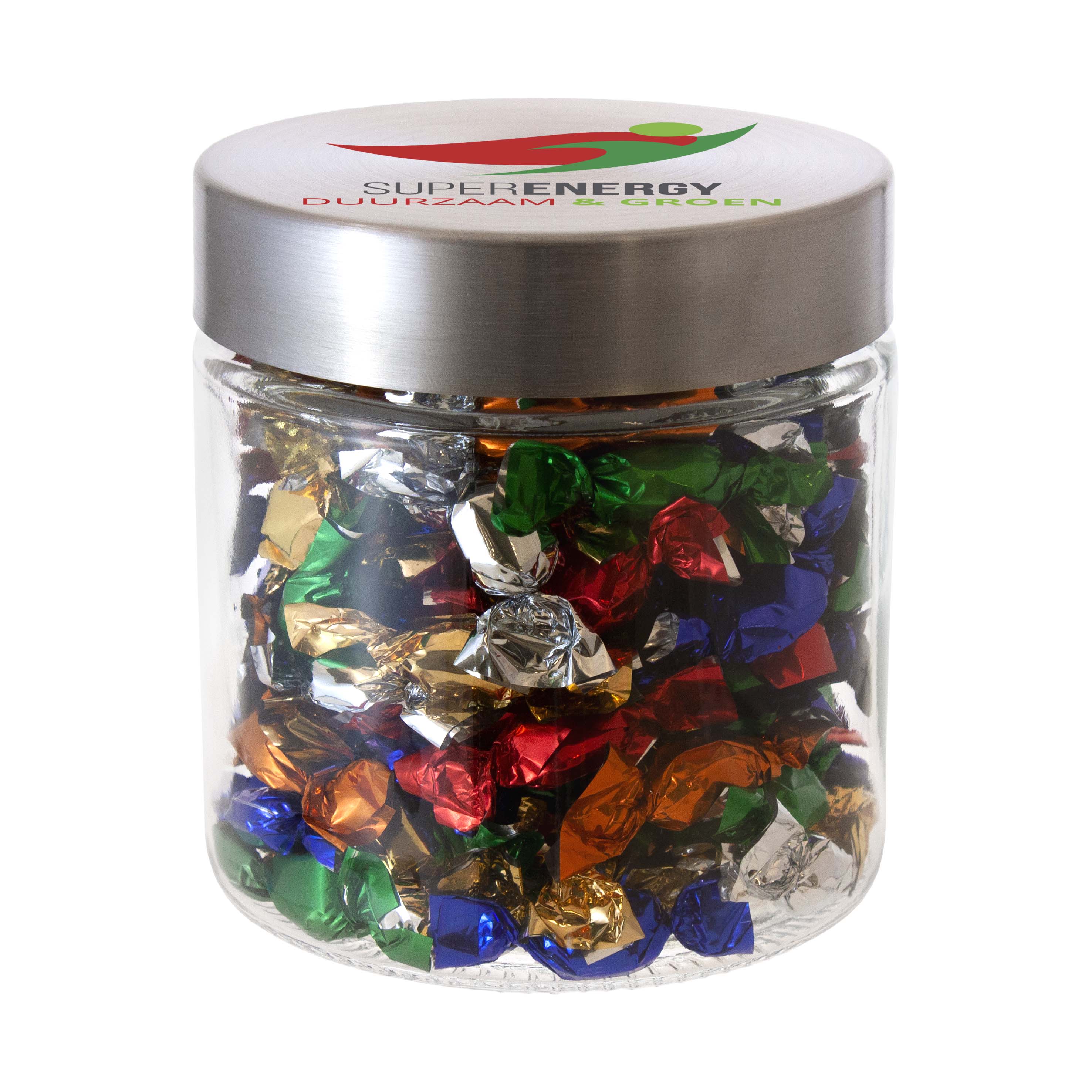 Glazen pot met RVS deksel (0,9 L) bedrukken met logo