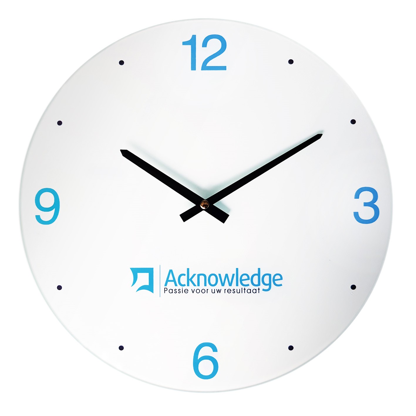 Glazen klok met eigen design (35 cm) bedrukken met logo