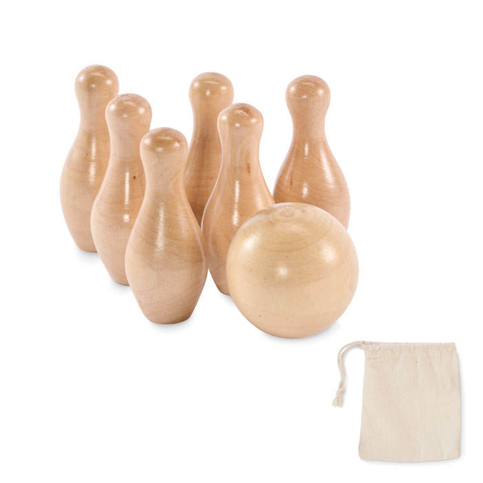 Mini dennenhouten bowling set bedrukken met logo