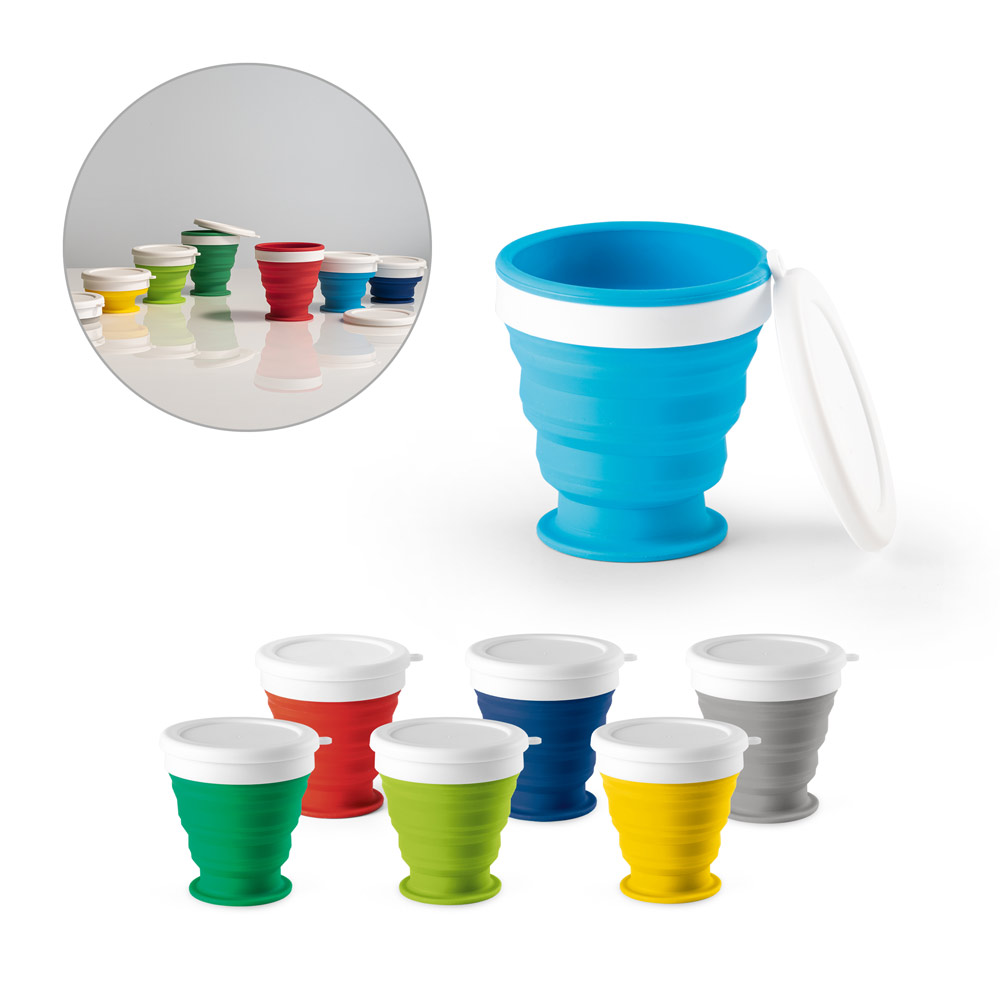 ASTRADA. Opvouwbare reisbeker van silicone en PP 250 mL bedrukken met logo