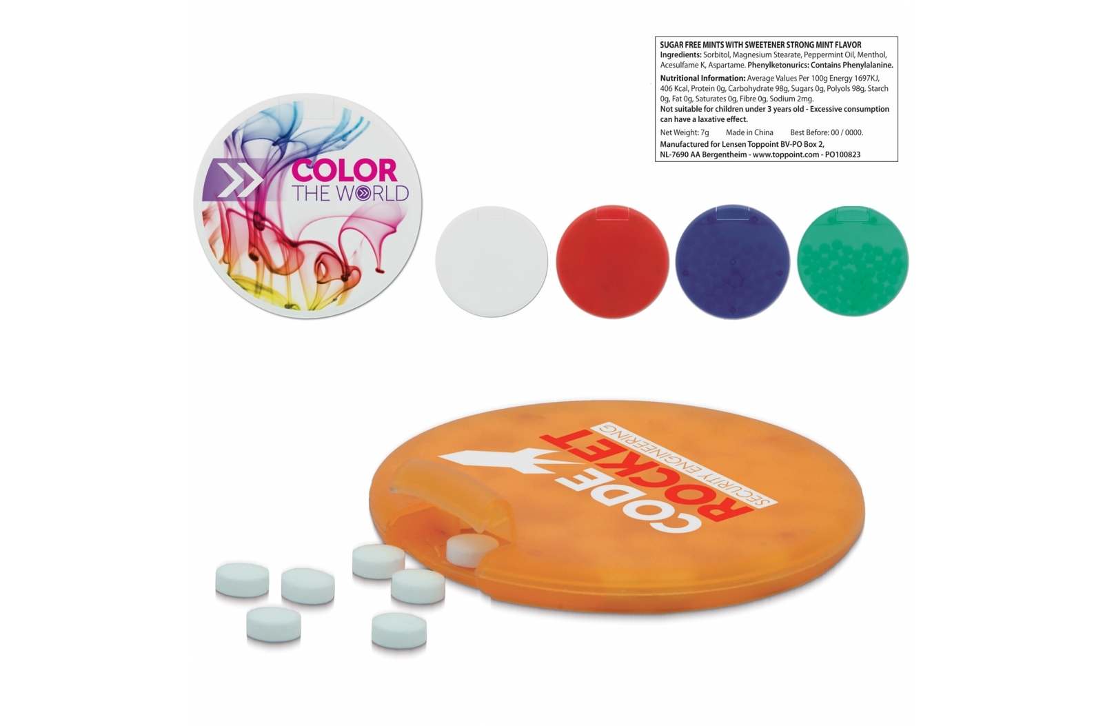 Minty Rond pepermuntdoosje bedrukken met logo